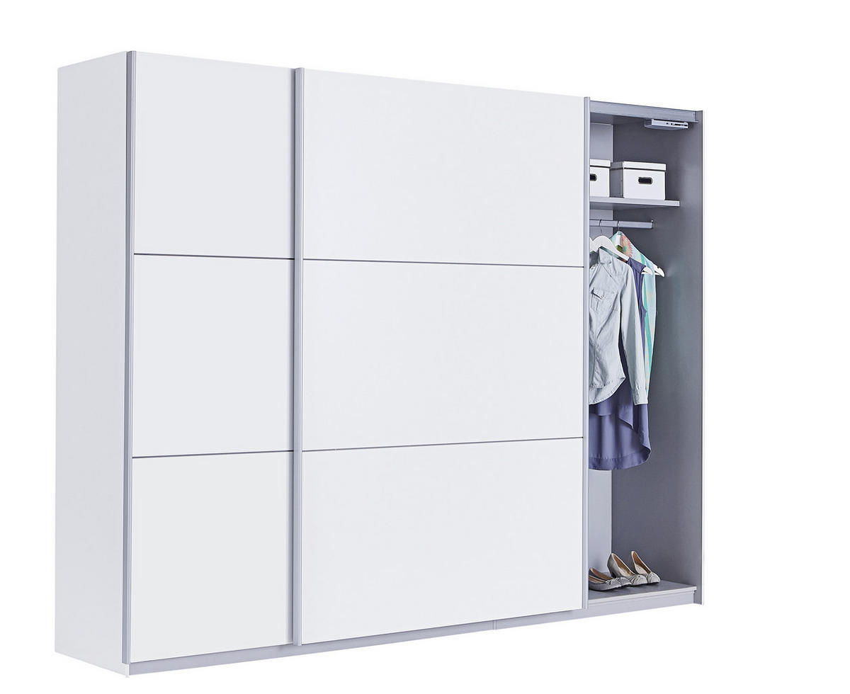 DULAP CU UȘI CULISANTE in alb  - alb/culoare aluminiu, Design, metal/material pe bază de lemn (270/210/61cm) - Carryhome