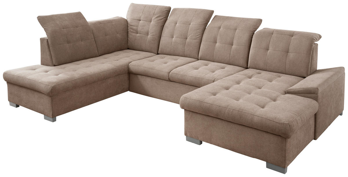 WOHNLANDSCHAFT in Chenille Hellbraun  - Chromfarben/Hellbraun, MODERN, Kunststoff/Textil (212/330/169cm) - Livetastic
