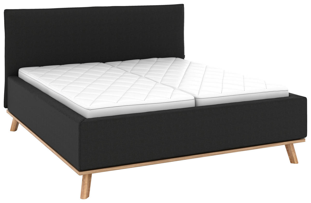 POLSTERBETT 180/200 cm,  in Anthrazit, Matratze, Lattenrost, Bettkasten, H2 + H2 = mittel  - Eichefarben/Anthrazit, Design, Holz/Textil (180/200cm) - Musterring