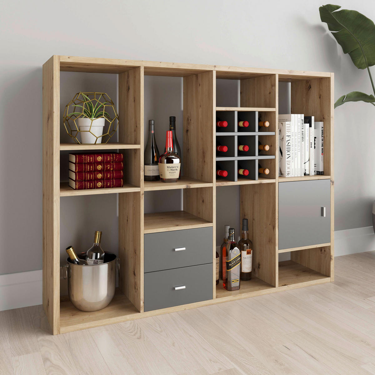 CONTAINER Grau  - Silberfarben/Grau, Basics, Holzwerkstoff/Kunststoff (34/34/33,4cm) - MID.YOU