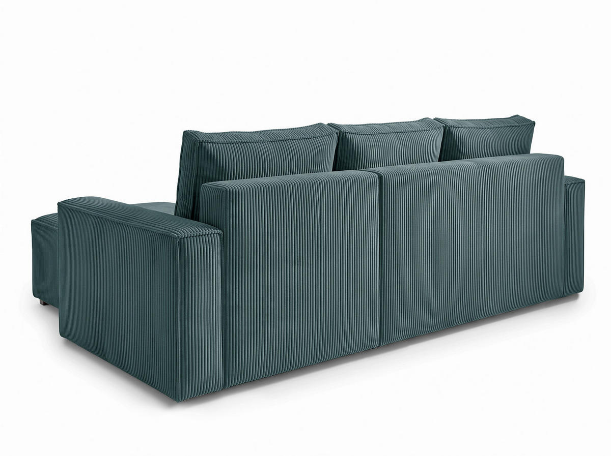 ECKSOFA Petrol Cord Rückenkissen, Bettkasten, Schlaffunktion, Rücken echt, Liegefläche im Originalstoff  - Petrol/Schwarz, MODERN, Kunststoff/Textil (232/140cm) - Xora