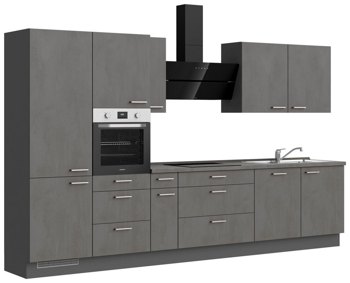 KÜCHENBLOCK Riva 360 cm  in Schieferfarben  - Schieferfarben/Edelstahlfarben, MODERN, Holzwerkstoff/Metall (360cm) - Nobilia