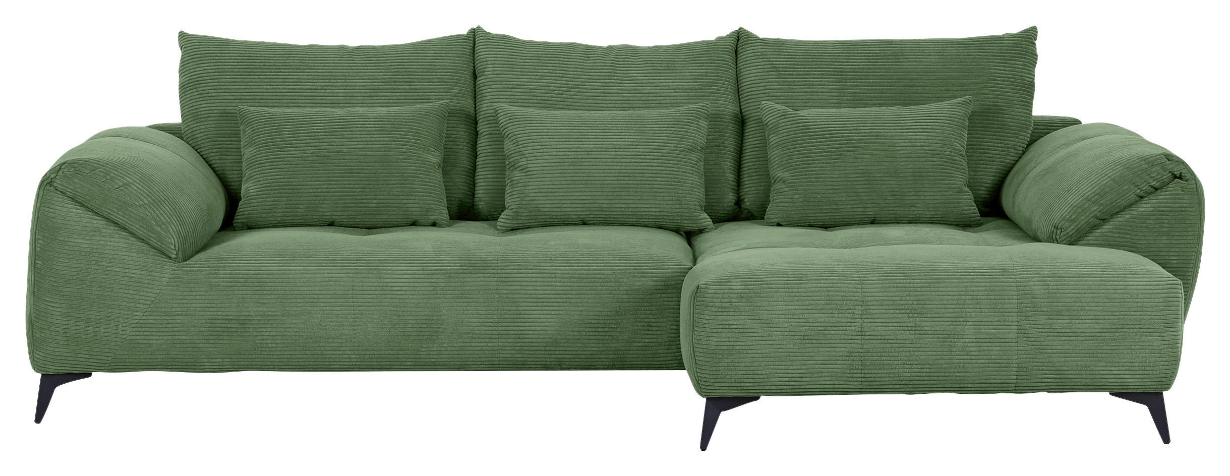 ECKSOFA in Cord Olivgrün  311/176 cm  - Schwarz/Olivgrün, KONVENTIONELL, Textil/Metall (311/176cm) - Carryhome