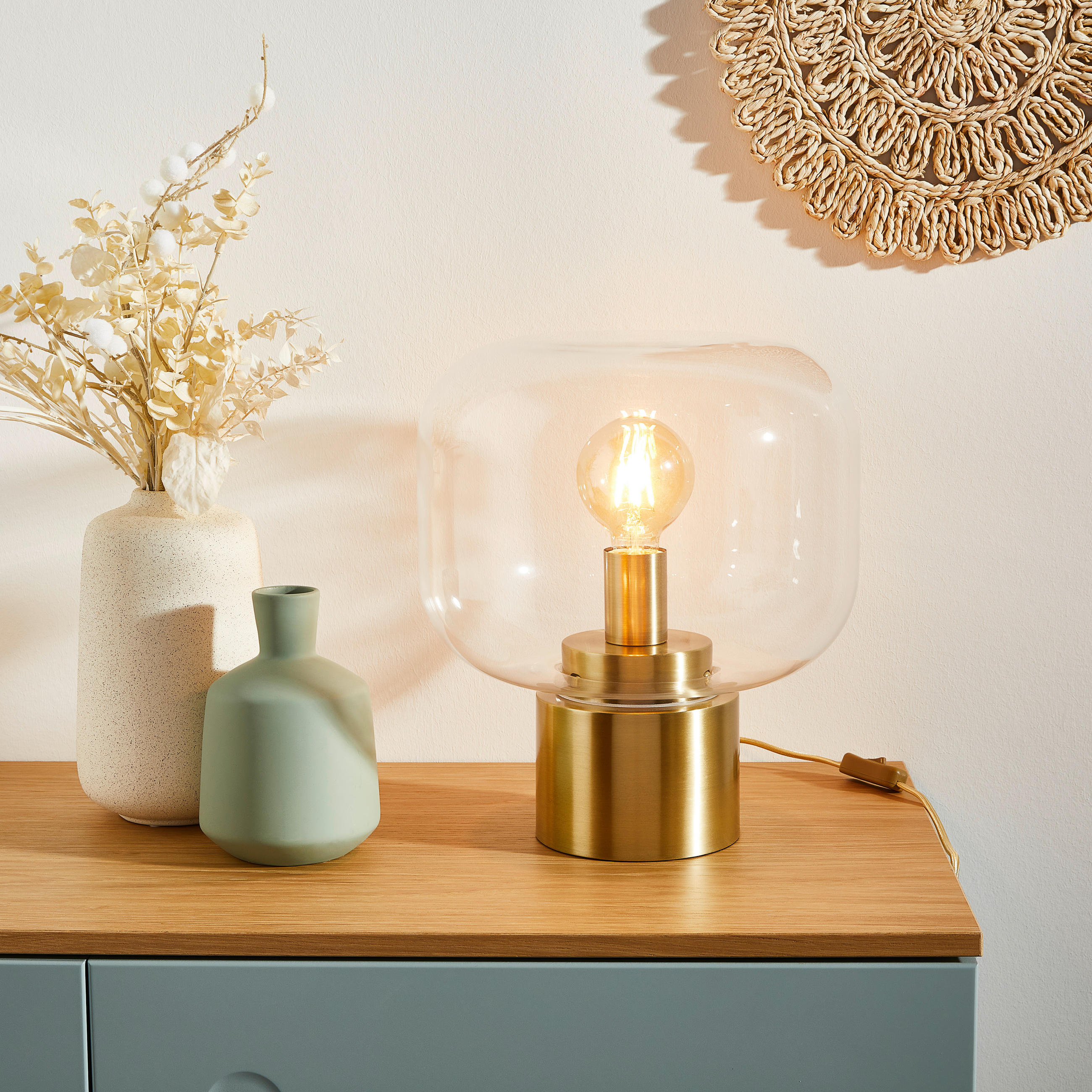 TISCHLEUCHTE 29,5/33,5 cm   - Klar/Bronzefarben, Trend, Glas/Metall (29,5/33,5cm) - Light & Living