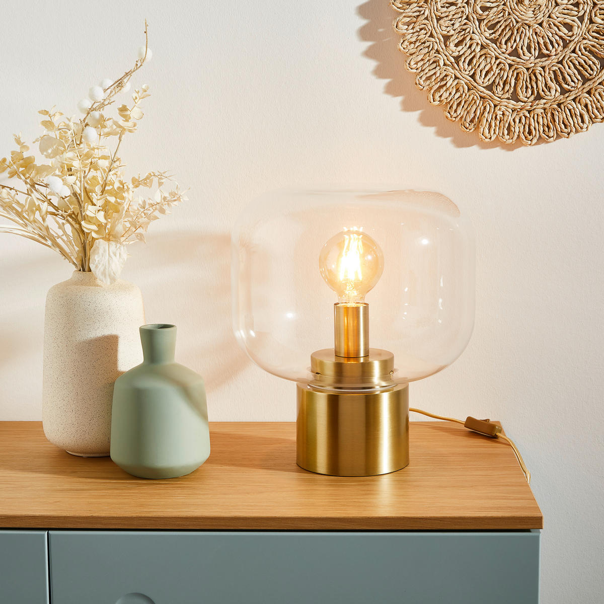 TISCHLEUCHTE 29,5/33,5 cm   - Klar/Bronzefarben, Trend, Glas/Metall (29,5/33,5cm) - Light & Living
