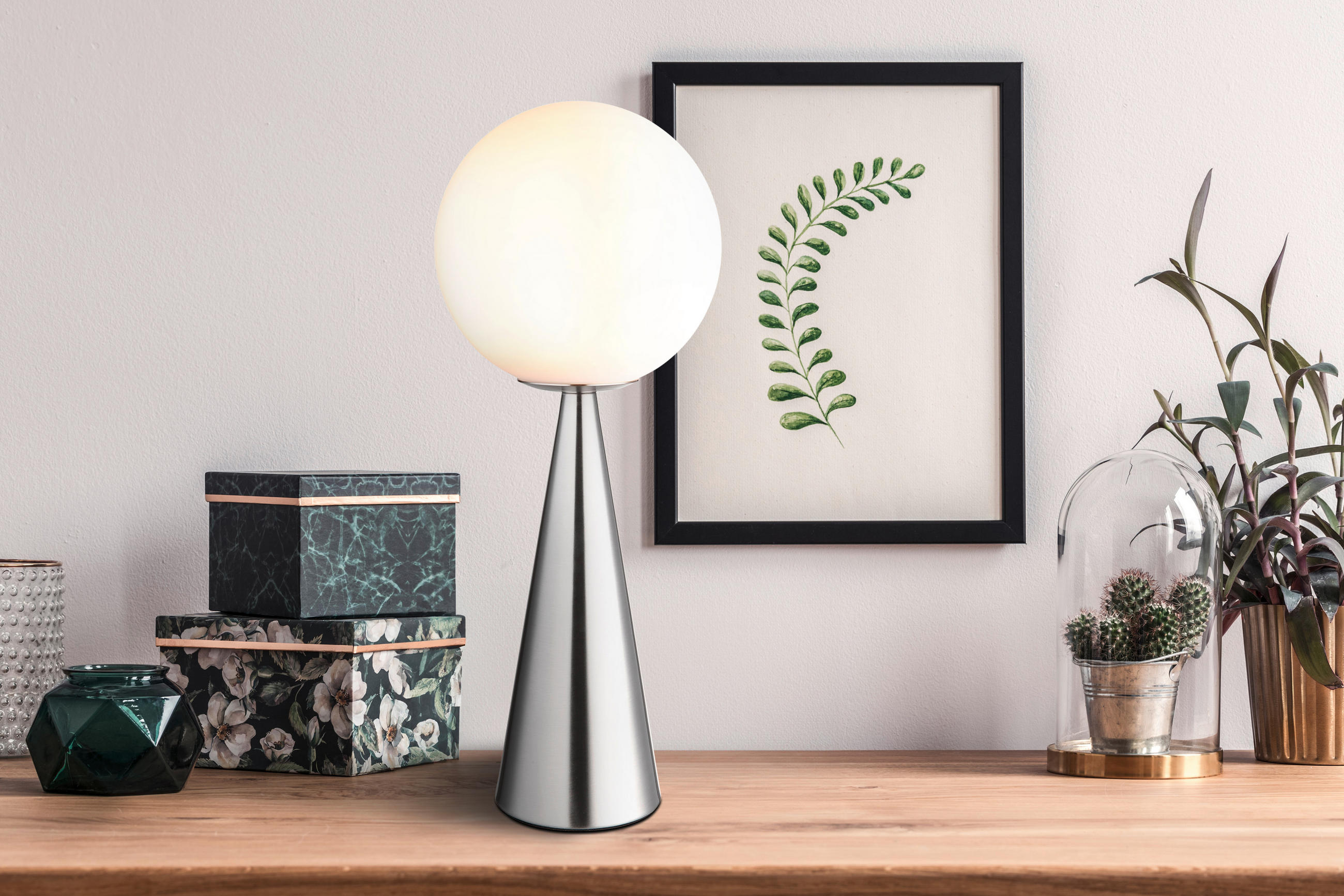 TISCHLEUCHTE - Nickelfarben, Design, Glas/Metall (20/49,5cm) - Globo