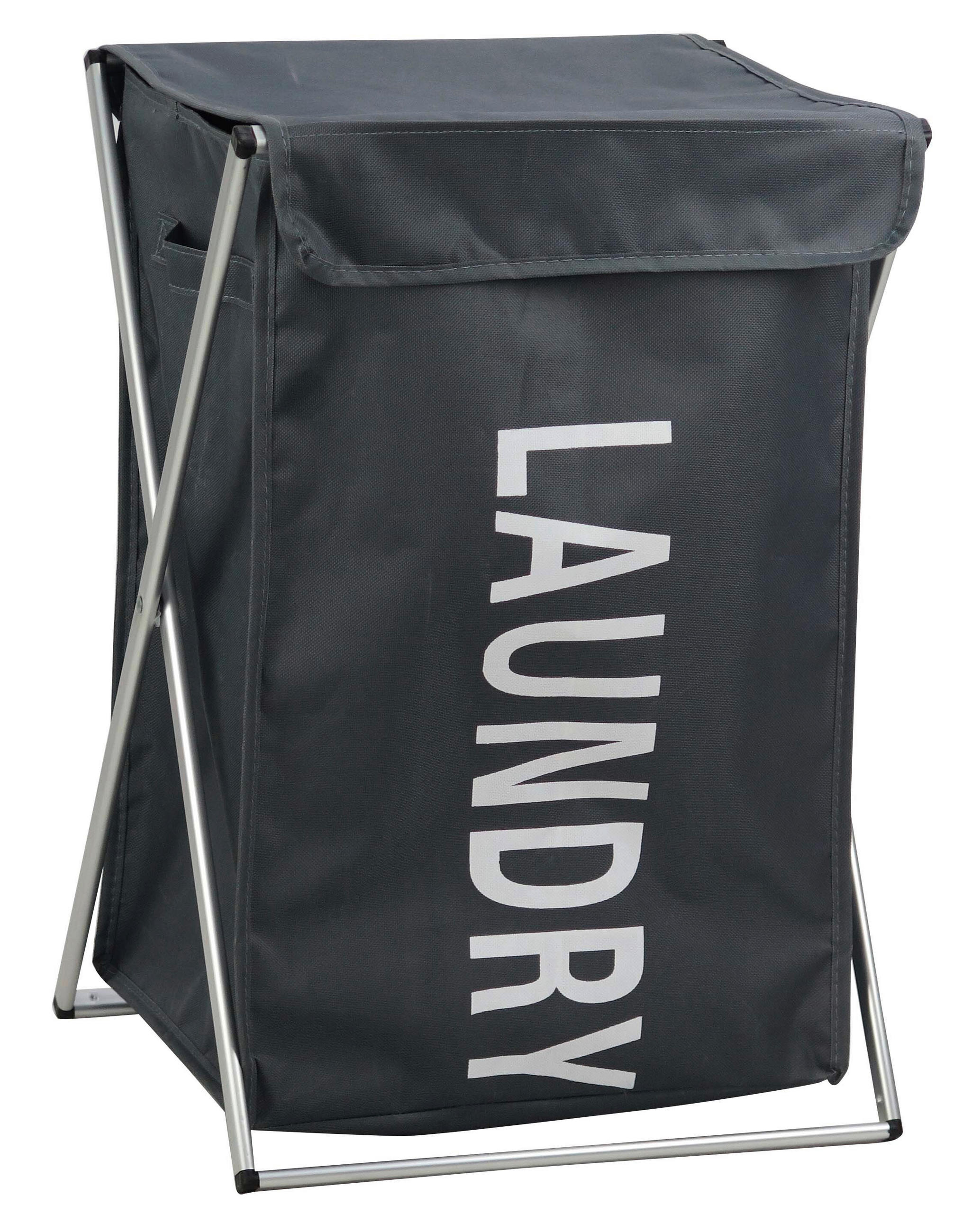 KOŠ NA PRÁDLO, černá, bílá - bílá/černá, Basics, kov/textil (39/56/35cm) - Ambia Home