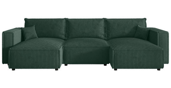 WOHNLANDSCHAFT Dunkelgrün Cord  - Dunkelgrün/Schwarz, MODERN, Kunststoff/Textil (153/350/153cm) - Xora
