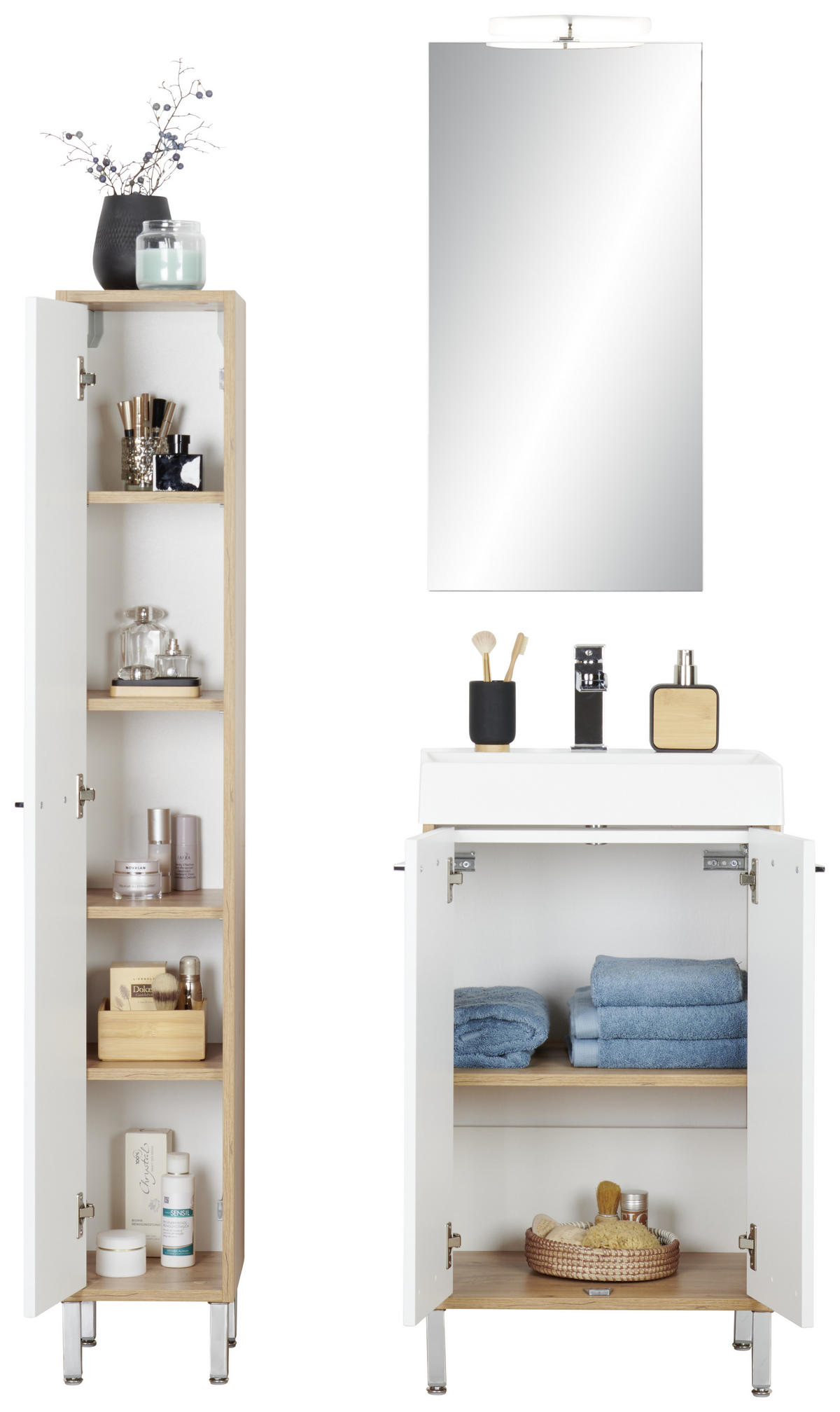 WASCHTISCHKOMBI 50 cm  - Chromfarben/Eichefarben, KONVENTIONELL, Holzwerkstoff/Stein (50cm) - Stylife