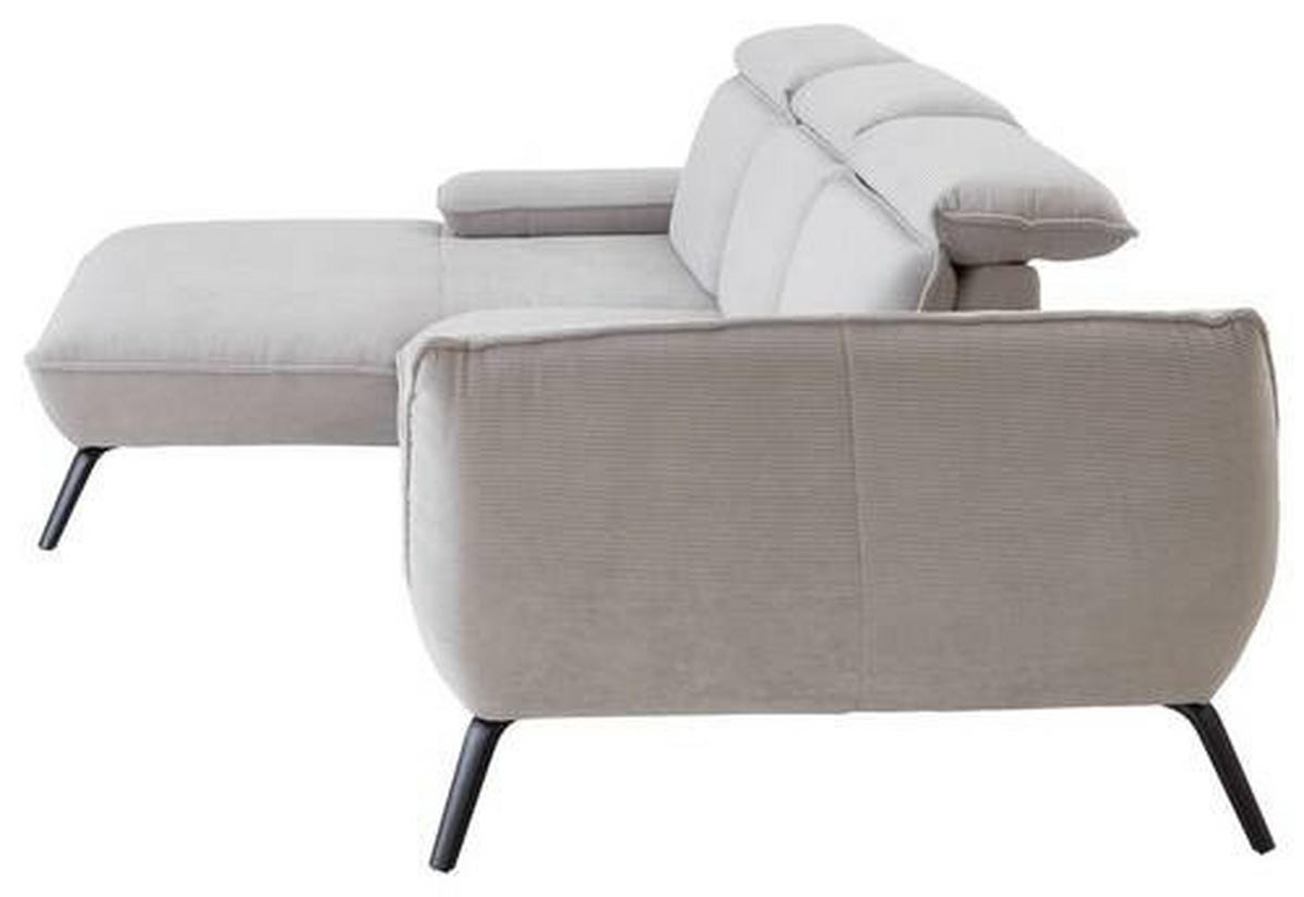 ECKSOFA in Cord Hellgrau  - Hellgrau/Schwarz, Design, Textil/Metall (301/202cm) - Moderano