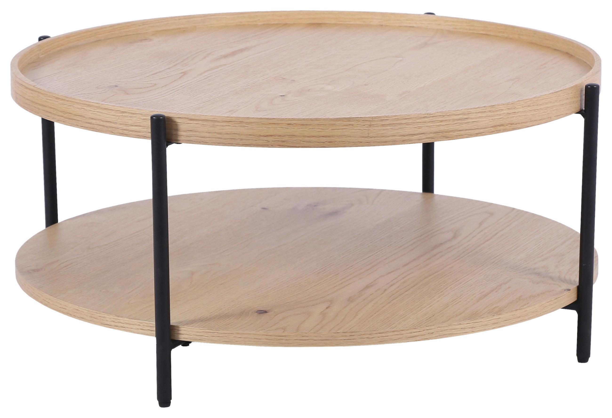 COUCHTISCH Eiche furniert 84/84/38 cm rund Schwarz, Eichefarben  - Eichefarben/Schwarz, Natur, Holz/Holzwerkstoff (84/84/38cm) - Stylife