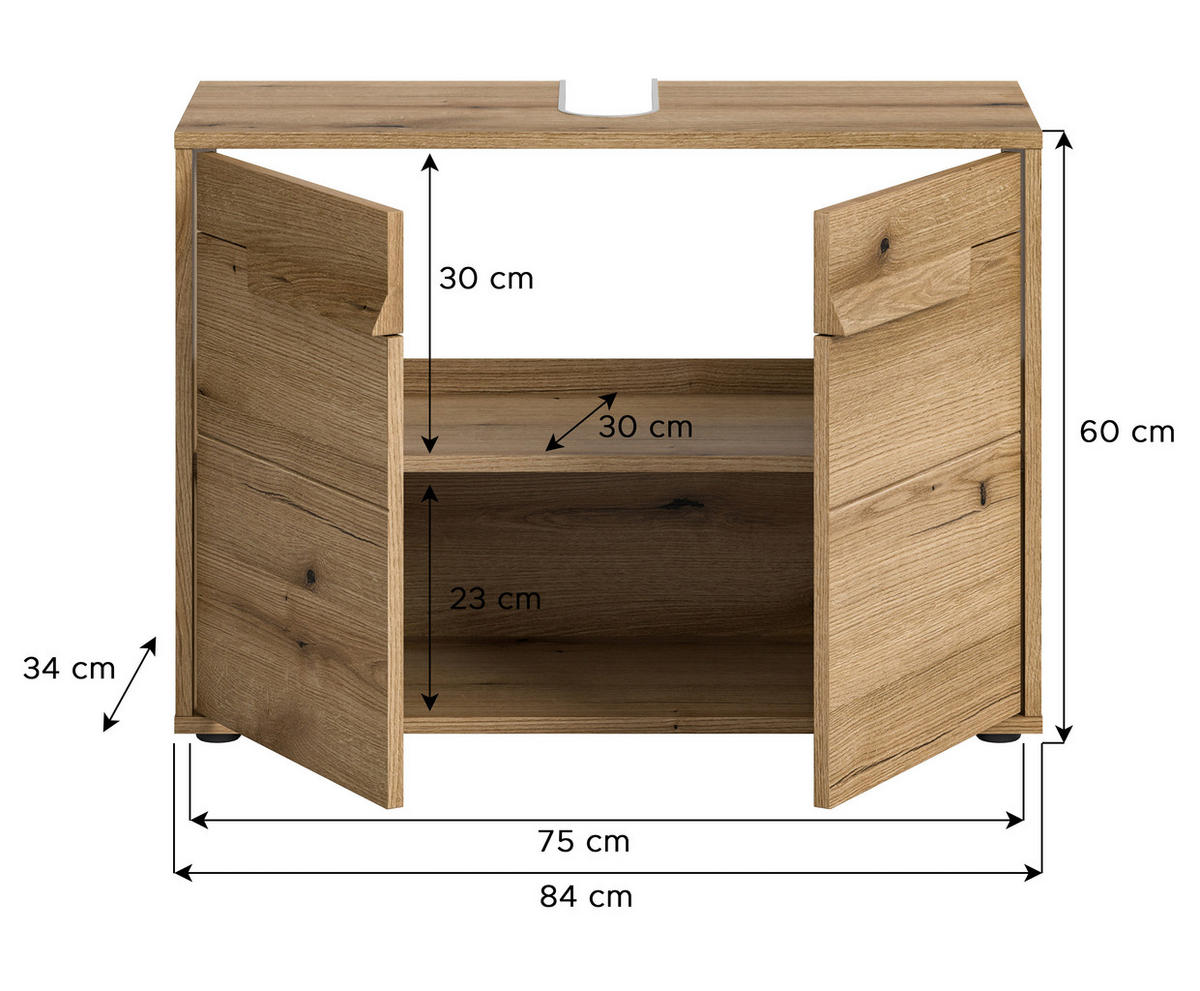 WASCHBECKENUNTERSCHRANK 84/60/34 cm  - Schwarz, MODERN, Holzwerkstoff (84/60/34cm) - MID.YOU