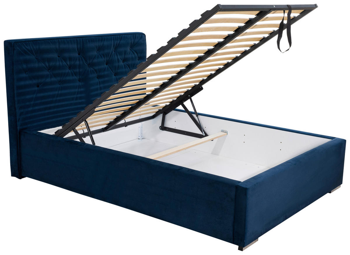 POLSTERBETT 140/200 cm  in Dunkelblau  - Chromfarben/Kernbuche, Modern, Holz/Textil (140/200cm) - MID.YOU