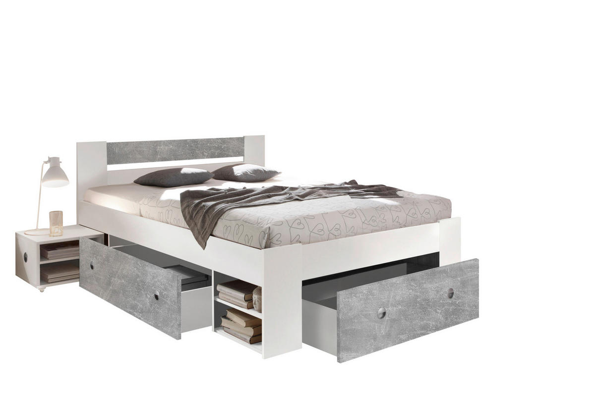 ZOSTAVA S POSTEĽOU, 140/200 cm, biela, farba duba - biela/farba duba, Design, kompozitné drevo (140/200cm) - Carryhome
