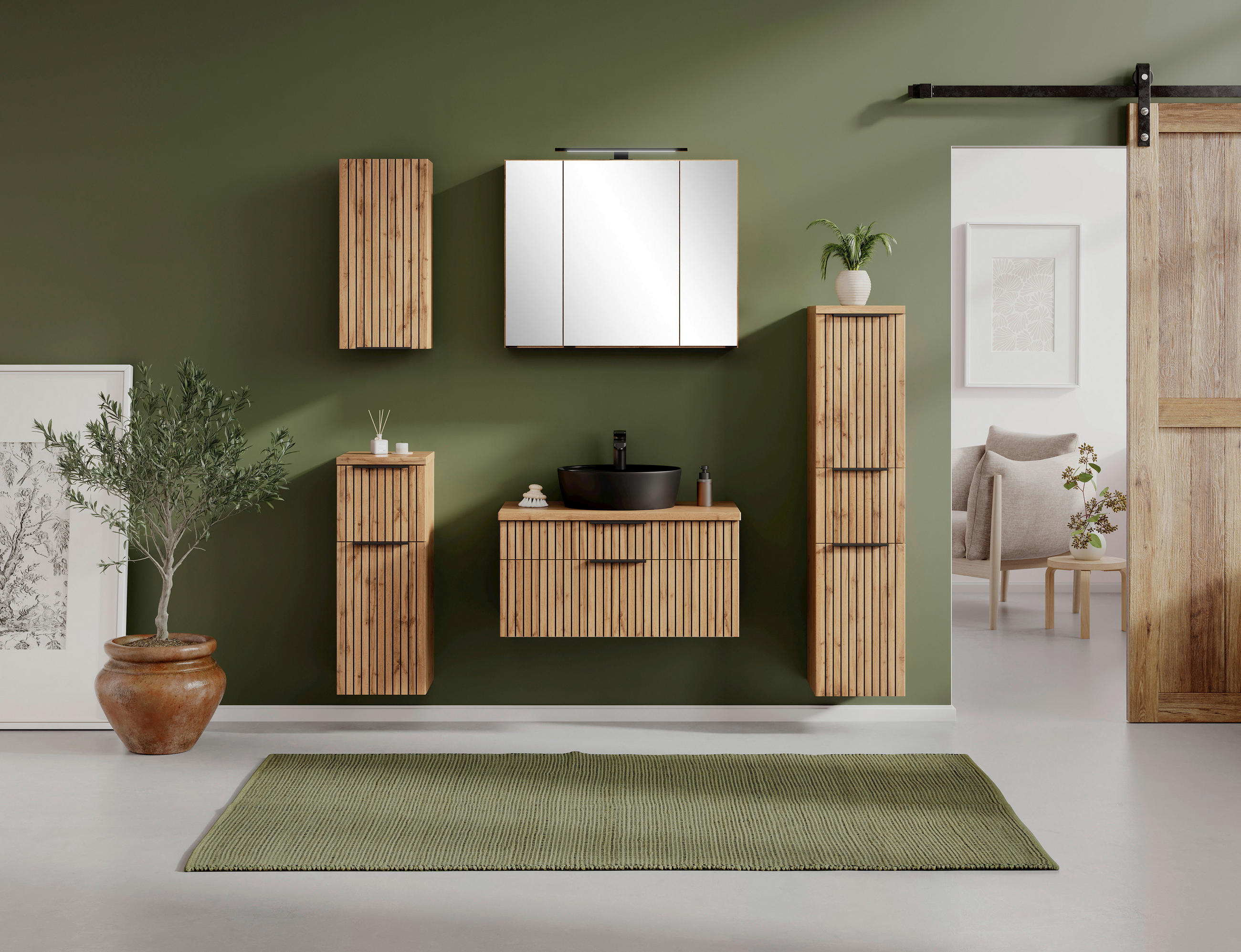 MIDISCHRANK 30/130/35 cm  - Eiche Wotan/Schwarz, Modern, Holzwerkstoff/Kunststoff (30/130/35cm) - Held