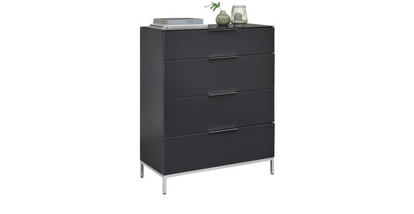KOMMODE in 90/101/40,5 cm - Anthrazit/Alufarben, Design, Glas/Holzwerkstoff (90/101/40,5cm) - Voleo