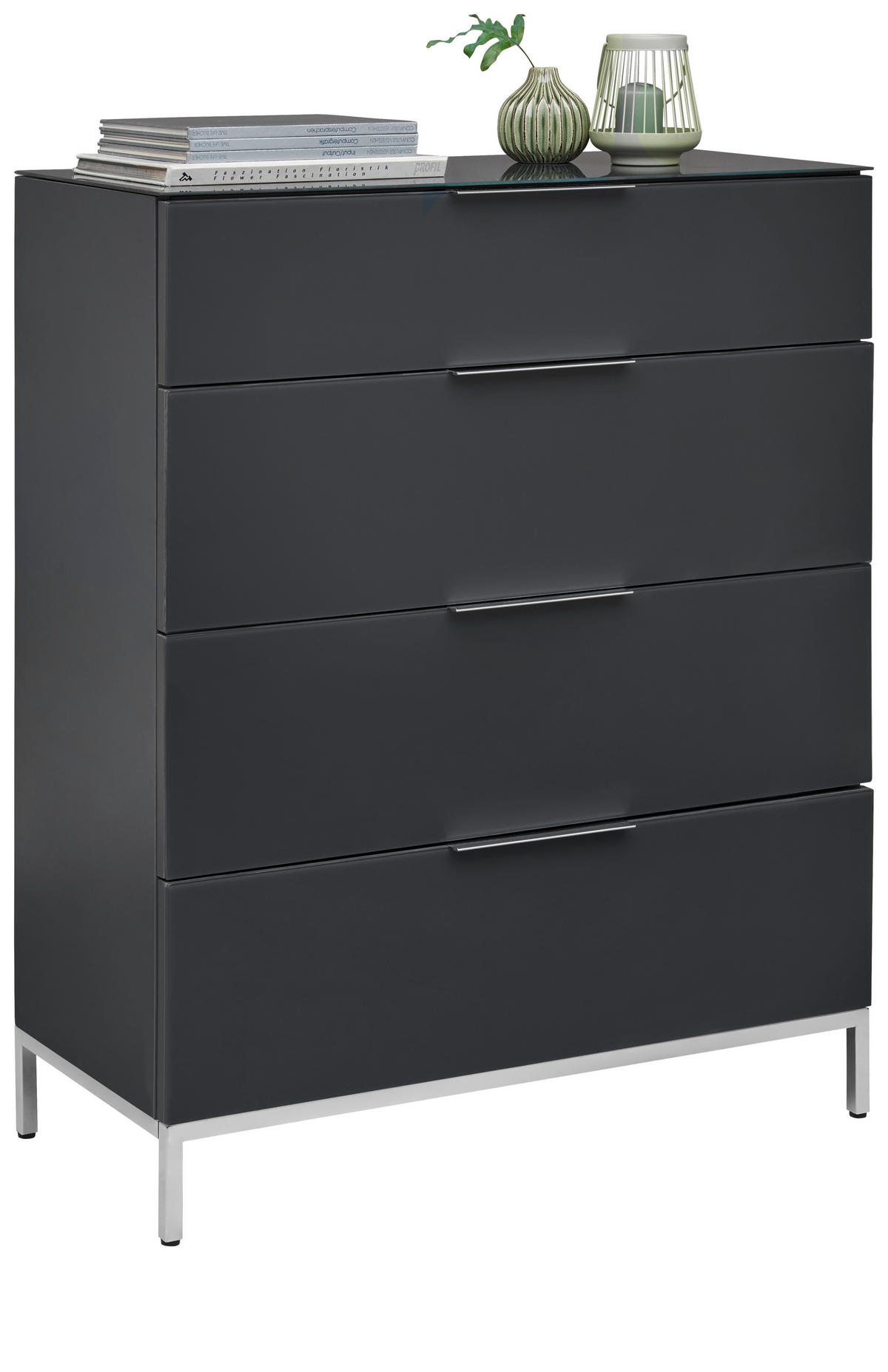KOMMODE 90/101/42 cm  in Anthrazit  - Anthrazit/Alufarben, Design, Glas/Holzwerkstoff (90/101/42cm) - Voleo