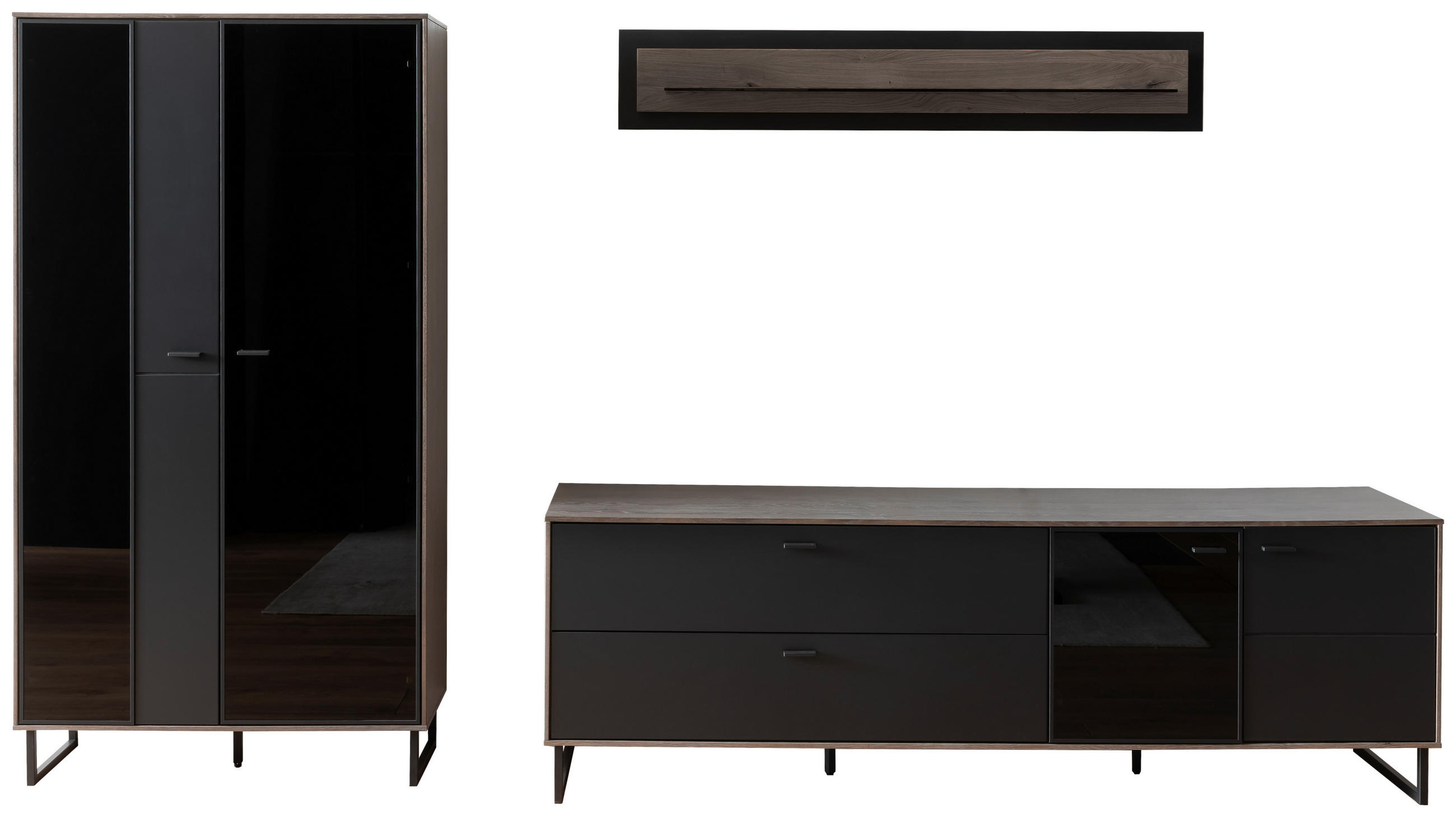 WOHNWAND  in Schwarz, Eichefarben  321/185/50 cm  - Eichefarben/Anthrazit, Design, Glas/Holz (321/185/50cm) - MID.YOU