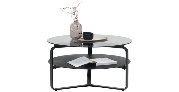 COUCHTISCH in Metall, Glas 80/80/44 cm  - Schwarz/Grau, Design, Glas/Metall (80/80/44cm) - Novel
