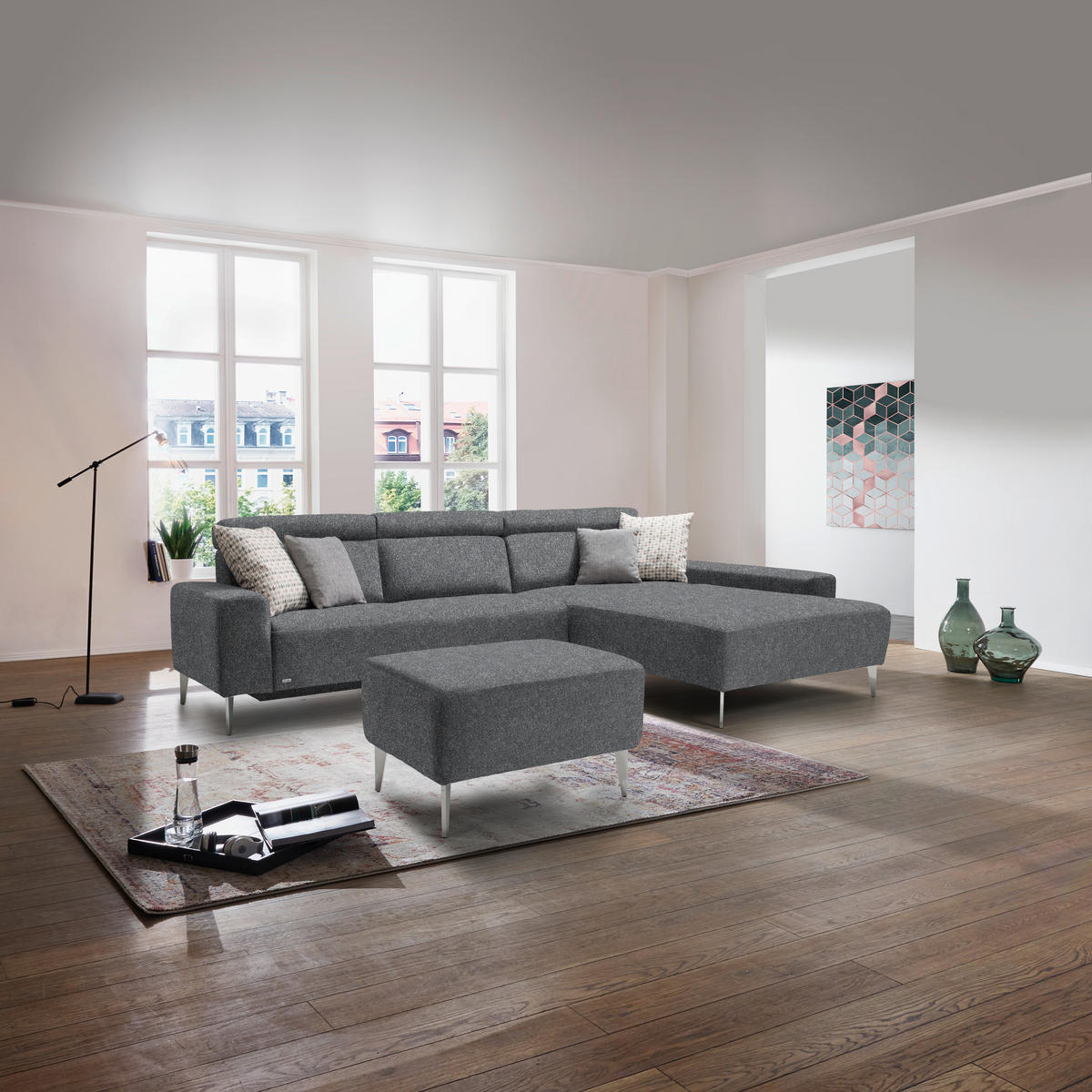 ECKSOFA  in Mikrovelours Grau  308/205 cm  - Alufarben/Grau, Design, Textil (308/205cm) - Sedda