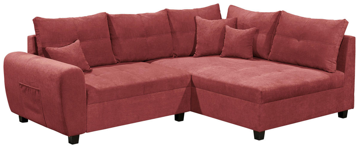 ECKSOFA inkl. Hocker in Mikrovelours Beere  248/176 cm  - Beere/Schwarz, Basics, Holzwerkstoff/Kunststoff (248/176cm) - MID.YOU