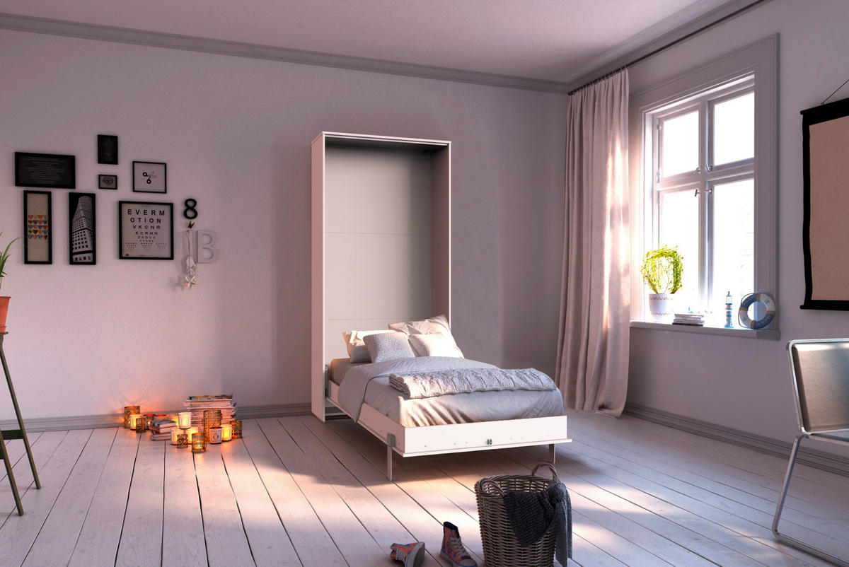 ZIDNI KREVET 90/200 cm   - bijela, Konvencionalno, drvni materijal/metal (90/200cm) - MID.YOU