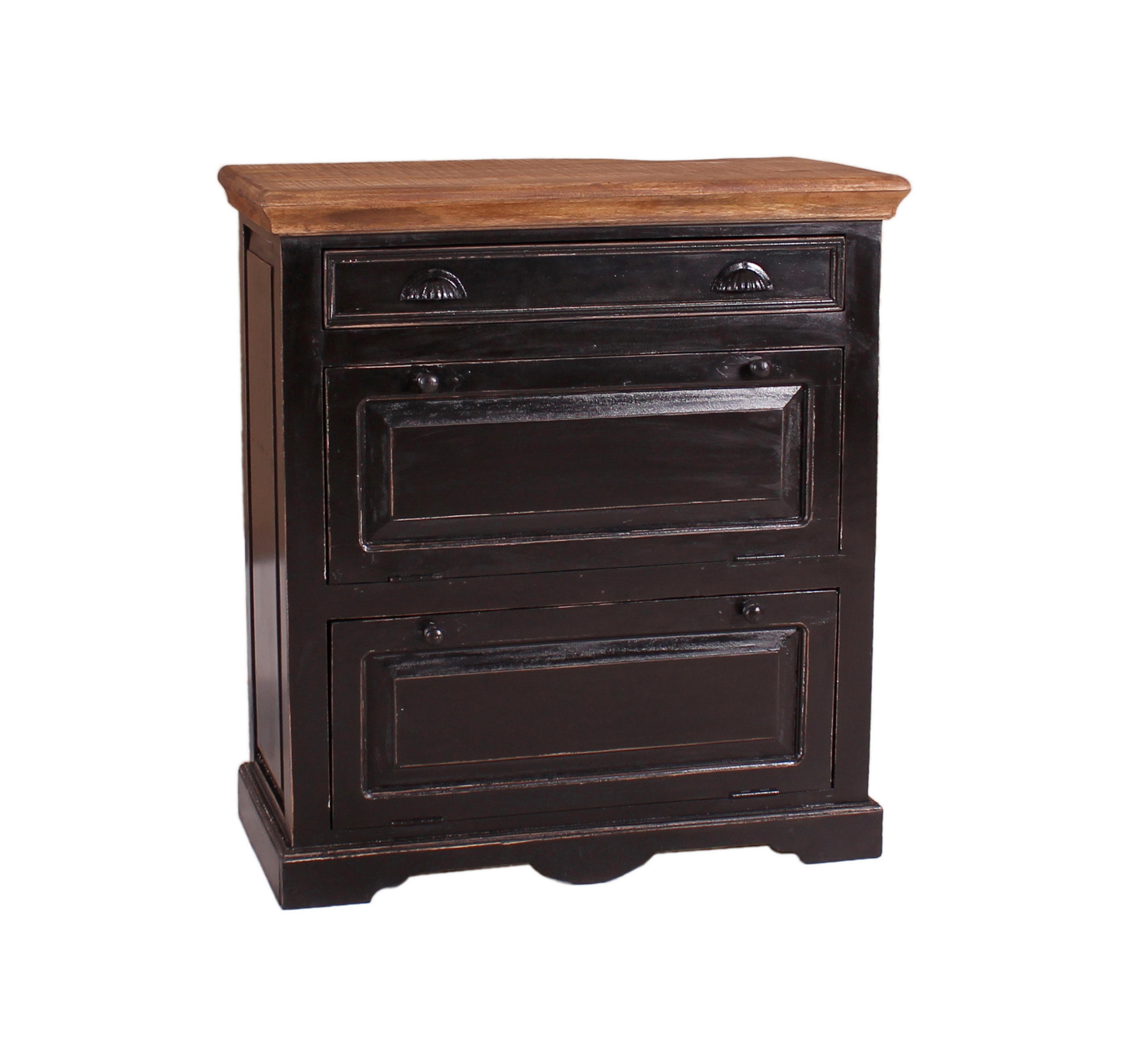 SCHUHSCHRANK Mangoholz massiv Schwarz, Honig  - Schwarz/Honig, Design, Holz/Holzwerkstoff (85/90/40cm) - MID.YOU