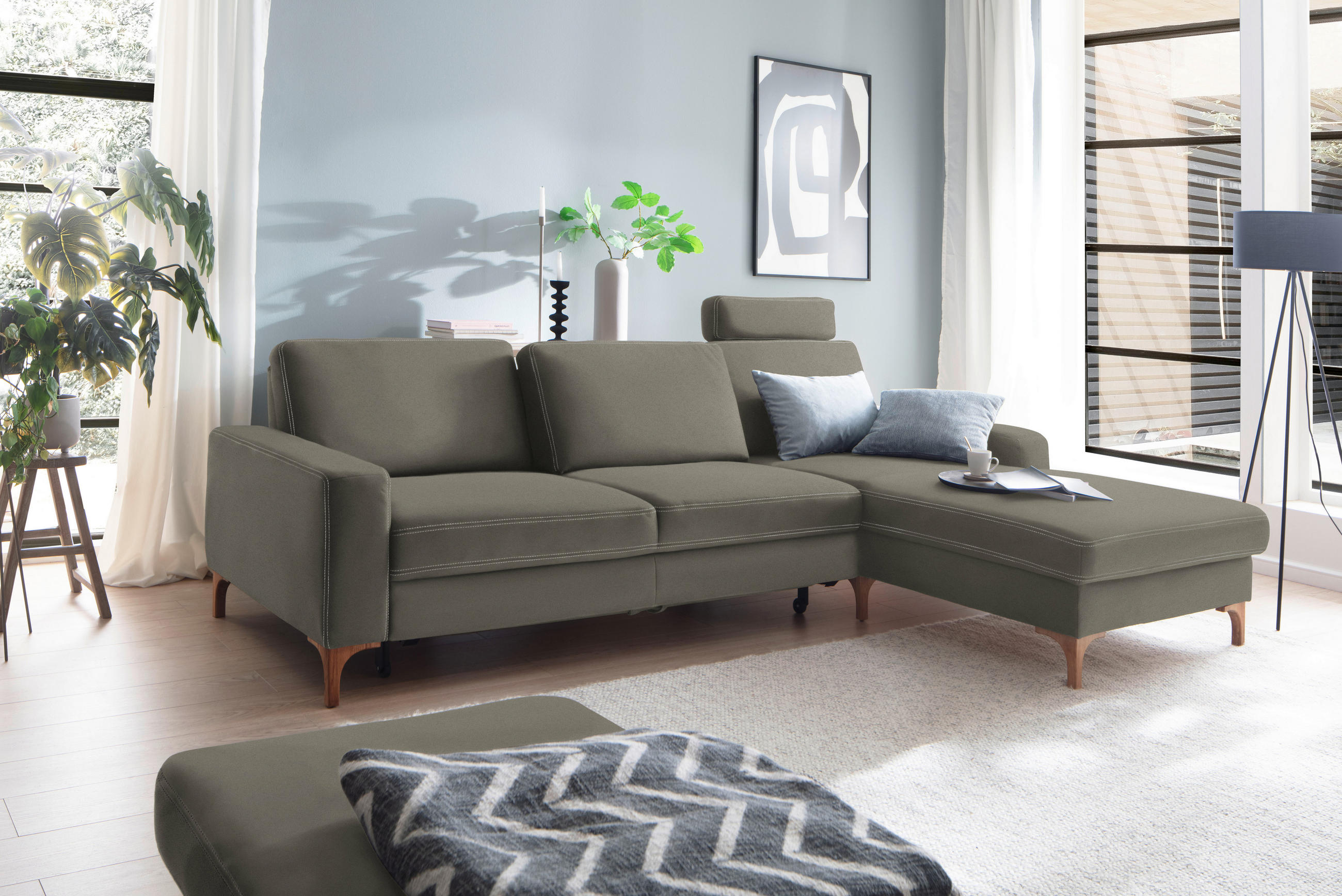ECKSOFA in Mikrofaser Taupe  - Taupe/Eichefarben, Design, Holz/Textil (278/185cm) - Pure Home Lifestyle