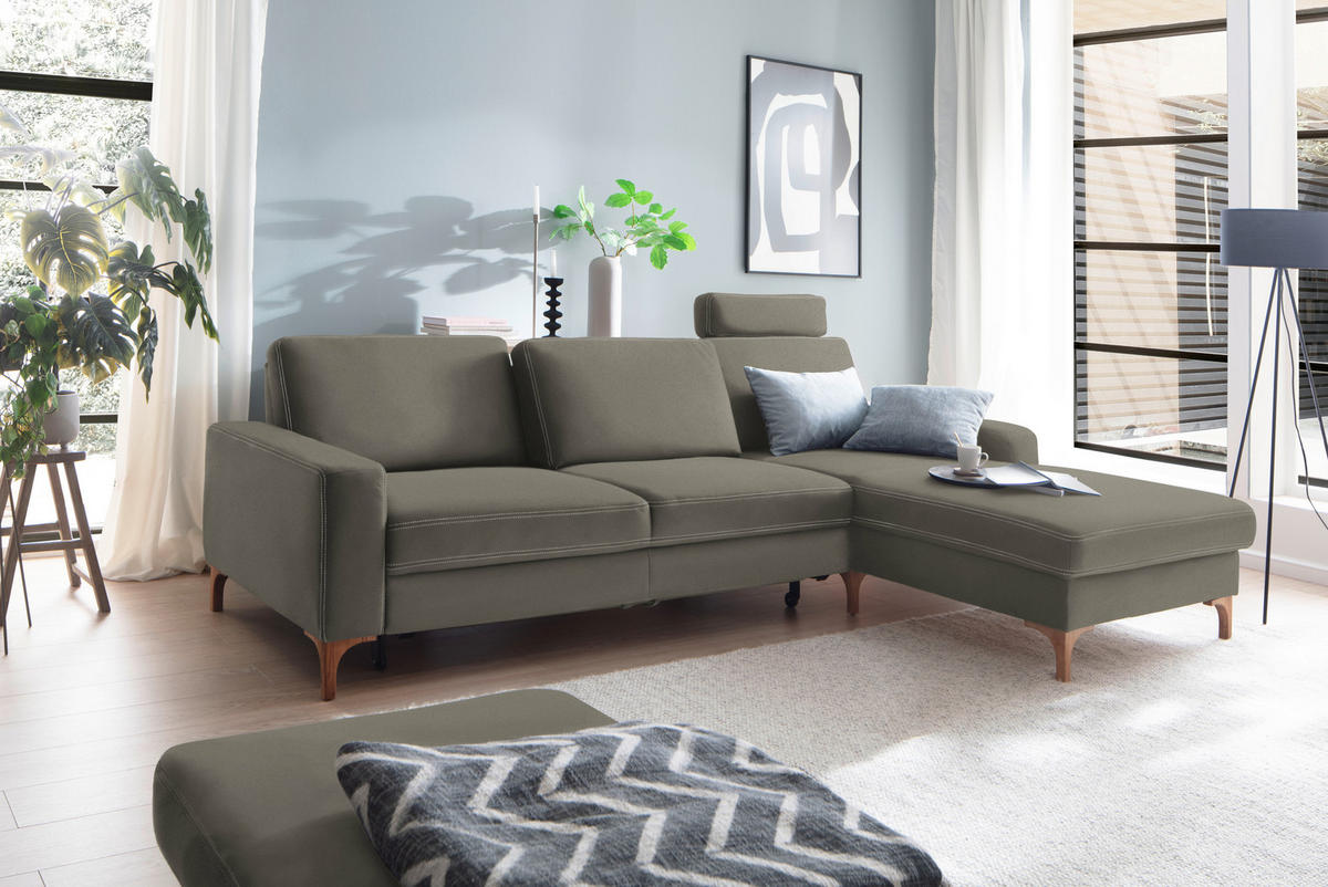 ECKSOFA in Mikrofaser Taupe  - Taupe/Eichefarben, Design, Holz/Textil (278/185cm) - Pure Home Lifestyle