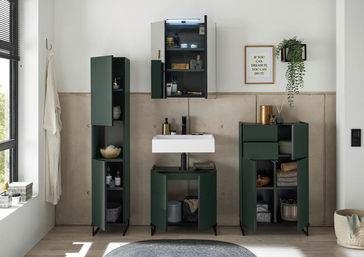 SPIEGELSCHRANK 60/70/23 cm  - Schwarz/Grün, Basics, Glas/Holzwerkstoff (60/70/23cm) - MID.YOU