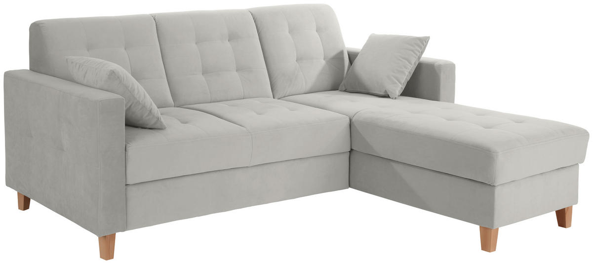 HÖRNSOFFA i sammet ljusgrå  - ljusgrå/naturfärgad, Design, trä/textil (231/160cm) - Livetastic