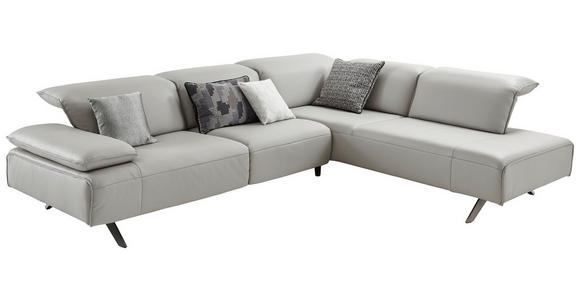 WOHNLANDSCHAFT Silberfarben Echtleder - Dunkelgrau/Anthrazit, Design, Leder/Metall (291/229cm) - Ambiente