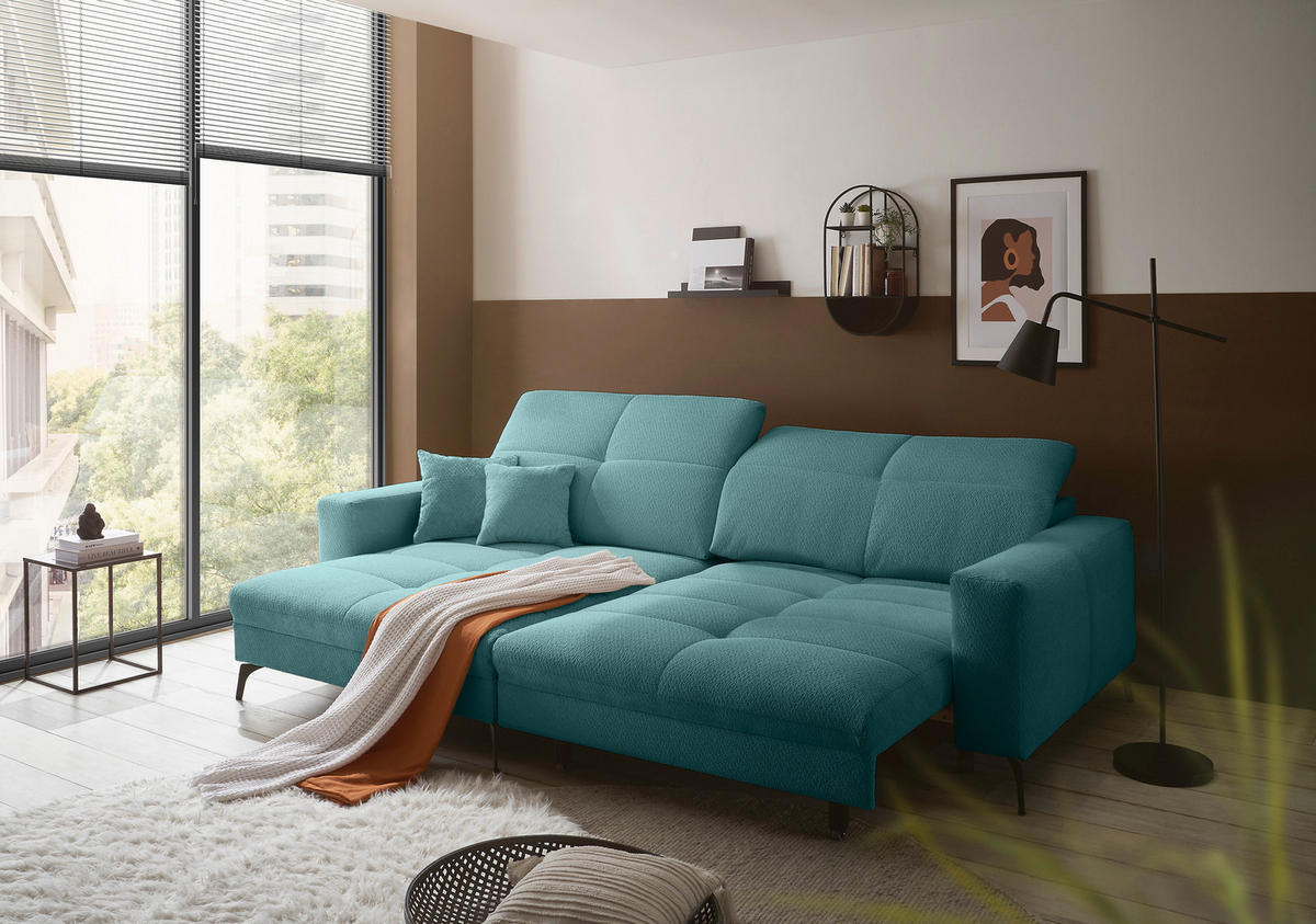 ECKSOFA Petrol Webstoff  - Petrol/Schwarz, KONVENTIONELL, Textil/Metall (180/285cm) - SetOne by Musterring