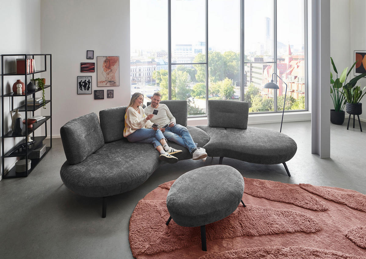 BIGSOFA Flachgewebe Anthrazit  - Anthrazit/Schwarz, Design, Textil/Metall (456/93/138cm) - Moderano