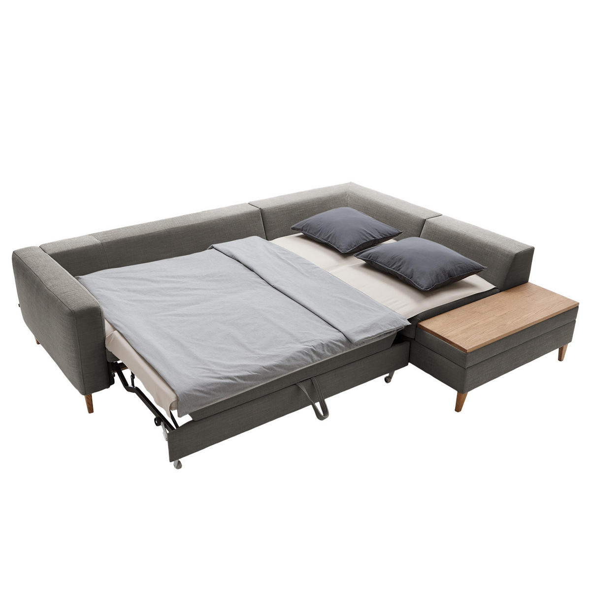 ECKSOFA in Webstoff Dunkelgrau  - Dunkelgrau/Eschefarben, Modern, Holz/Textil (260/90/204cm) - Trendmanufaktur