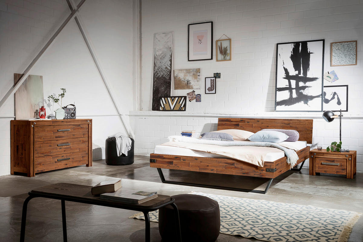 BETT 140/200 cm  in Braun, Schwarz, Akaziefarben  - Schwarz/Braun, Design, Holz/Metall (140/200cm) - Hasena