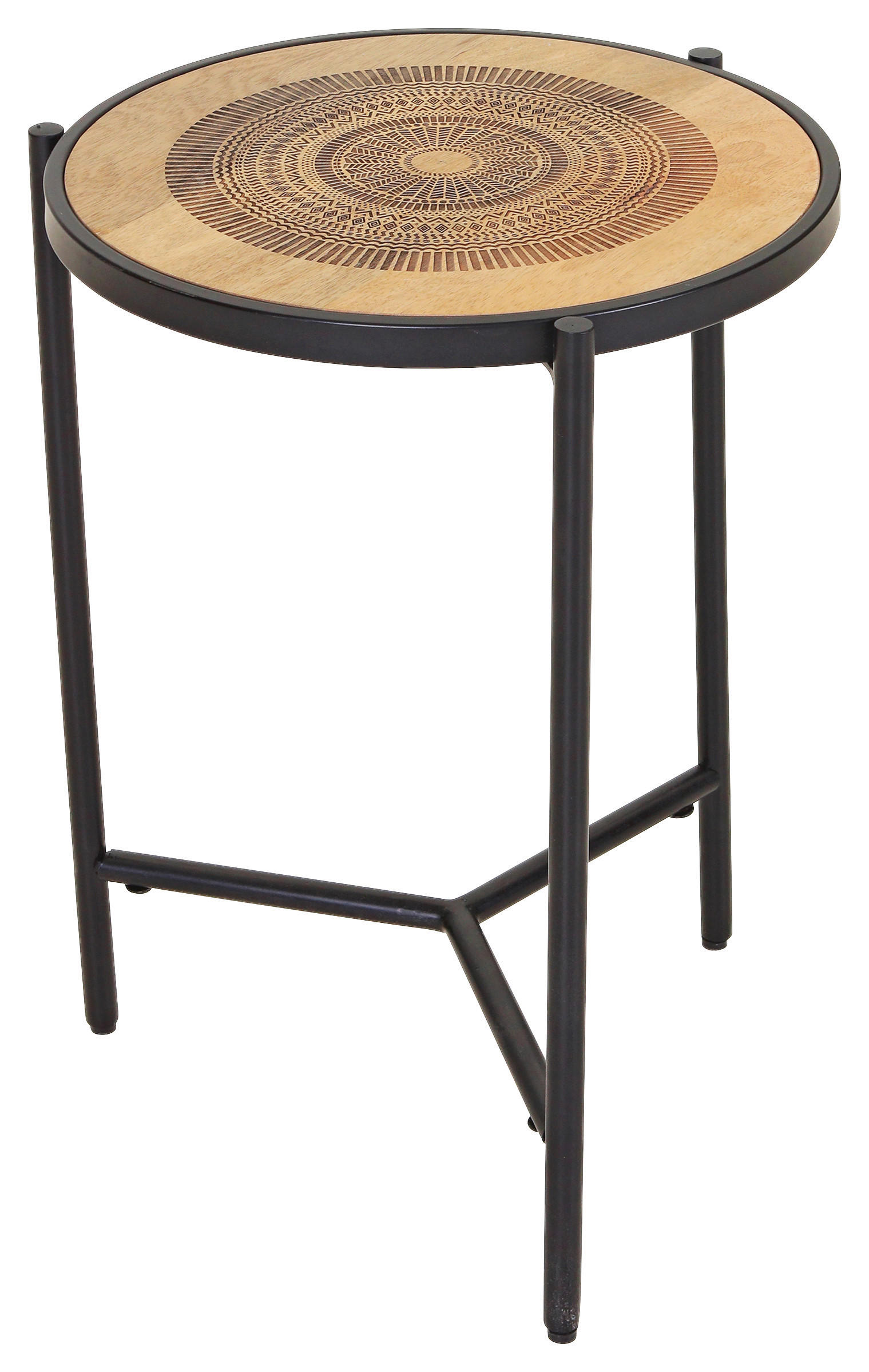 BEISTELLTISCH 40/40/59 cm Mangoholz massiv Naturfarben, Schwarz rund  - Schwarz/Naturfarben, Design, Holz/Metall (40/40/59cm) - Landscape