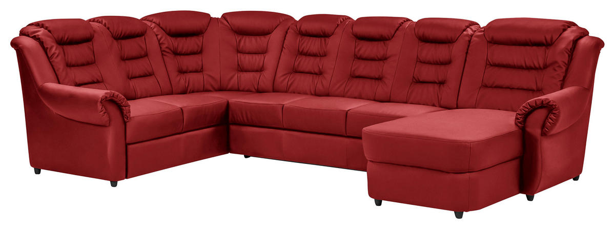 WOHNLANDSCHAFT in Lederlook Rot  - Rot/Schwarz, Konventionell, Kunststoff/Textil (216/333/165cm) - Livetastic