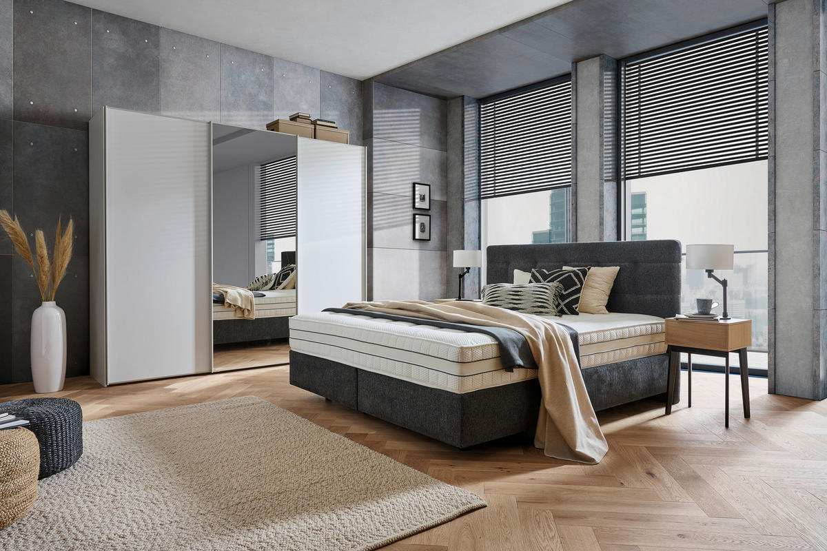 BOXSPRINGBETT 180/200 cm  in Anthrazit  - Anthrazit/Schwarz, Design, Kunststoff/Textil (180/200cm) - Esposa
