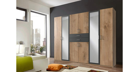 KLEIDERSCHRANK in Anthrazit, Plankeneiche - Plankeneiche/Anthrazit, KONVENTIONELL, Glas/Holzwerkstoff (270/208/58cm) - Carryhome