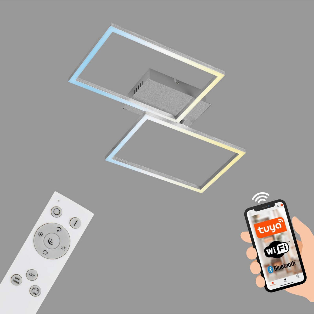 LED MENNYEZETI LÁMPA - alumíniumszínű, Basics, műanyag/fém (50/38,8/7,8cm)