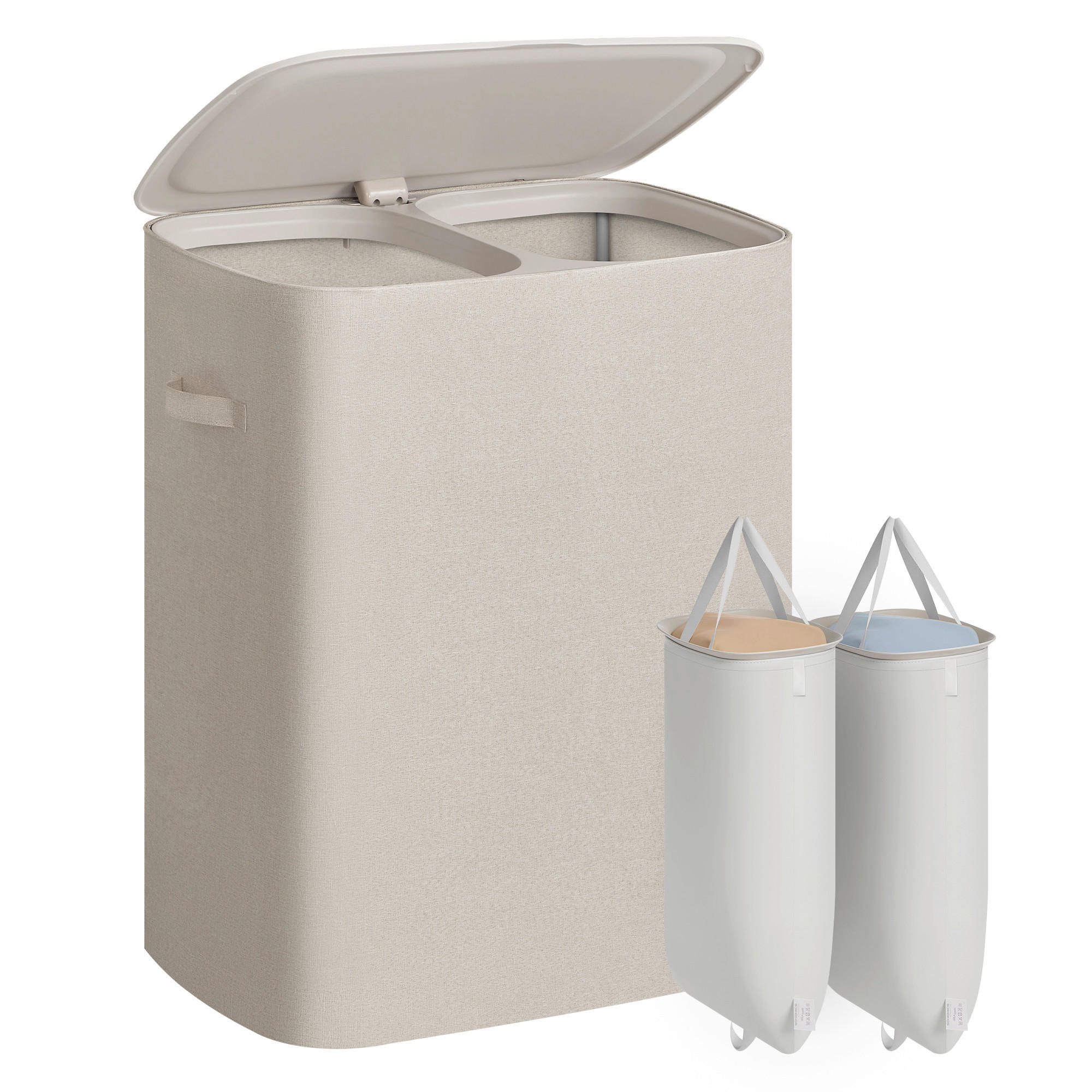 WÄSCHEKORB - Beige, Basics, Kunststoff/Textil (56/70/40,5cm)