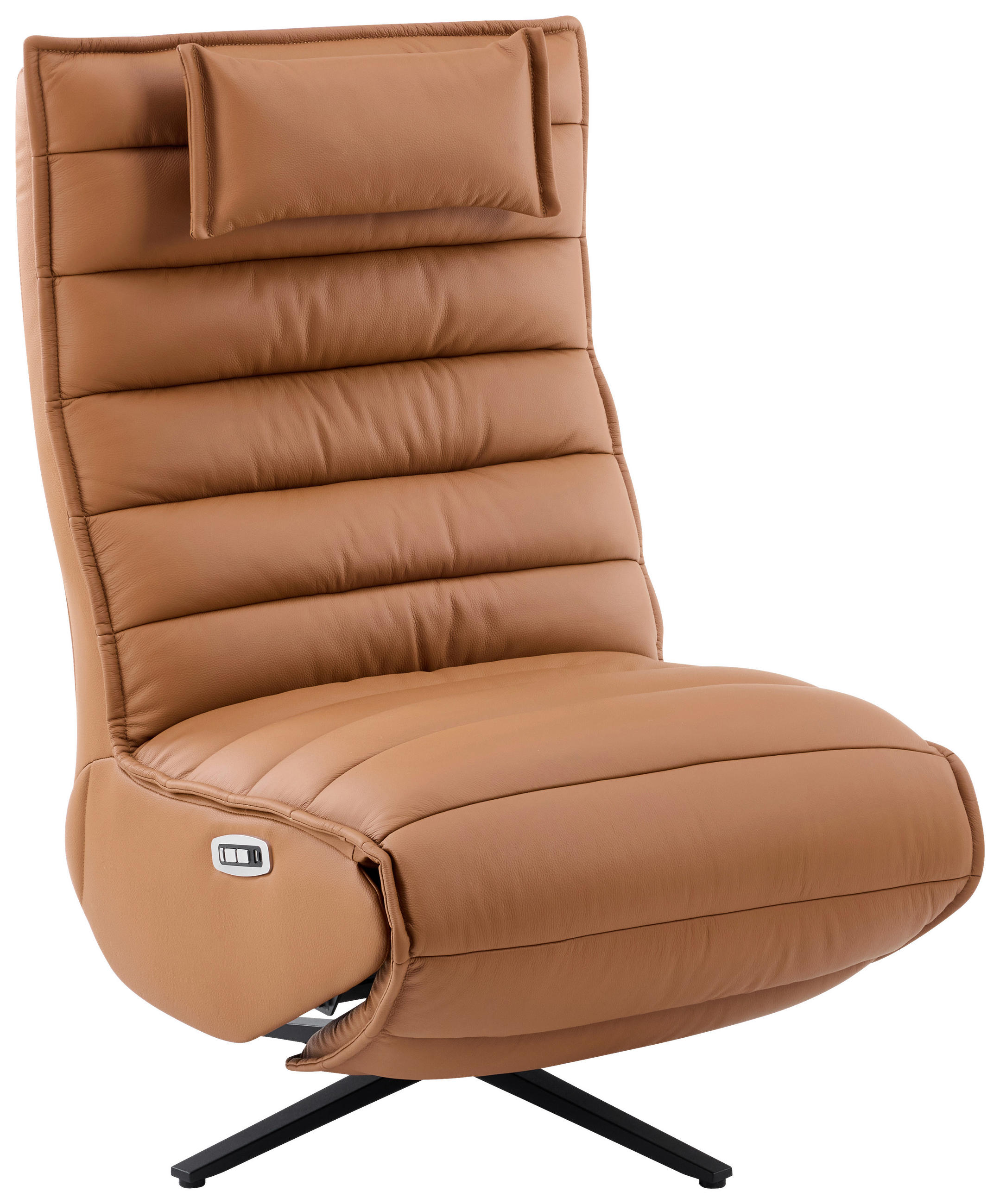 RELAXSESSEL Lederlook Kombination Echtleder/Lederlook Relaxfunktion, Fußteilverstellung, Nackenkissen    - Cognac/Schwarz, Design, Leder/Textil (68/108/84cm) - Stylife