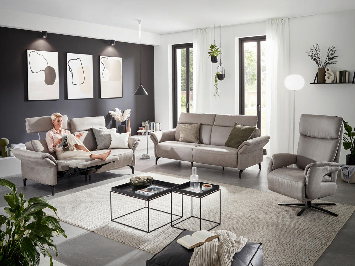2-SITZER-SOFA Lederlook Hellgrau  - Hellgrau/Schwarz, KONVENTIONELL, Textil/Metall (194/103/92cm) - Dieter Knoll