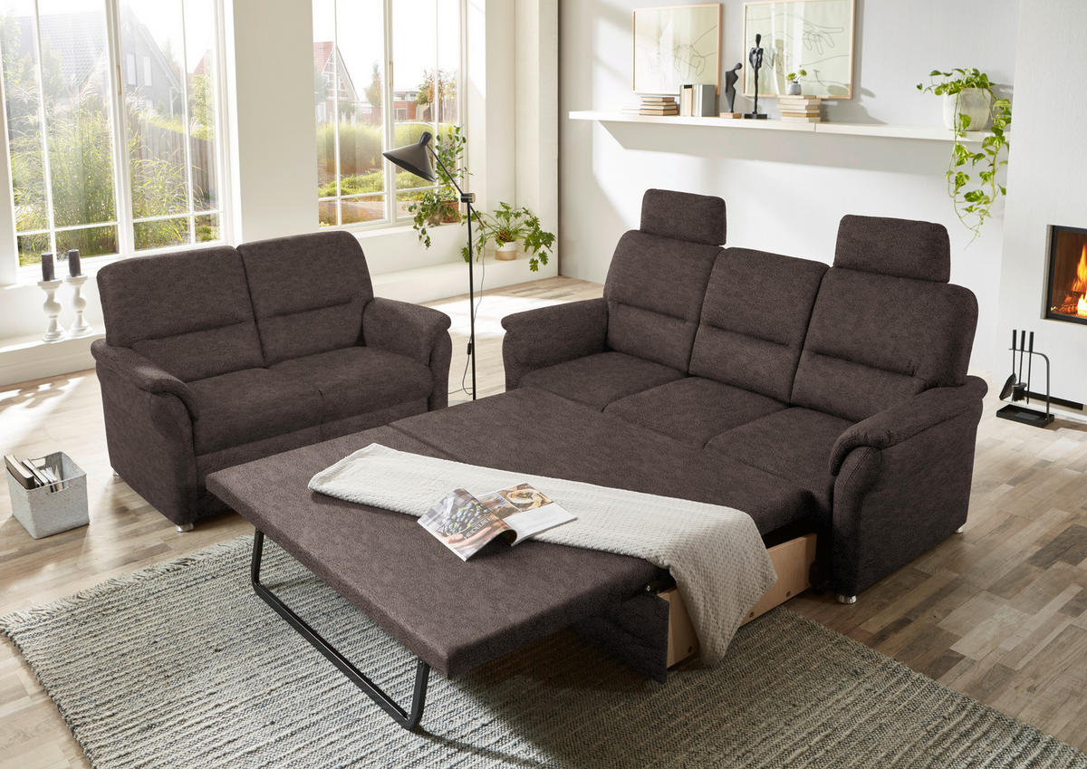 SITZGARNITUR Mikrofaser Dunkelbraun  - Dunkelbraun/Alufarben, KONVENTIONELL, Textil/Metall (192/96/89cm) - Beldomo Comfort