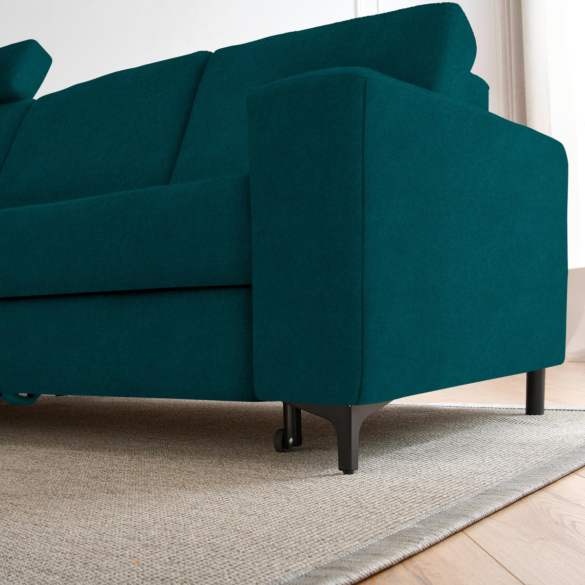 ECKSOFA in Velours Petrol  - Petrol/Schwarz, Konventionell, Textil/Metall (167/247cm) - Stylife