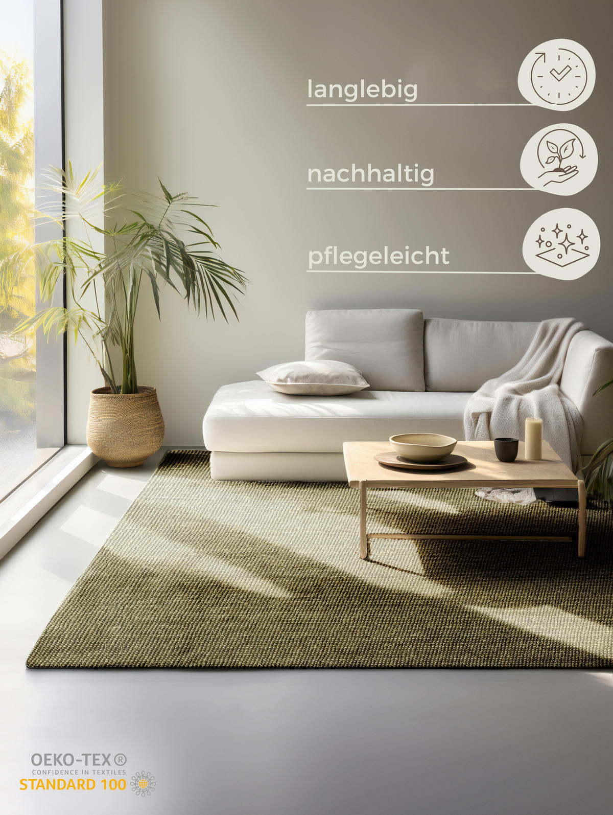 JUTETEPPICH 80/150 cm Bouclé Olivgrün  - Olivgrün, Basics, Textil (80/150cm)