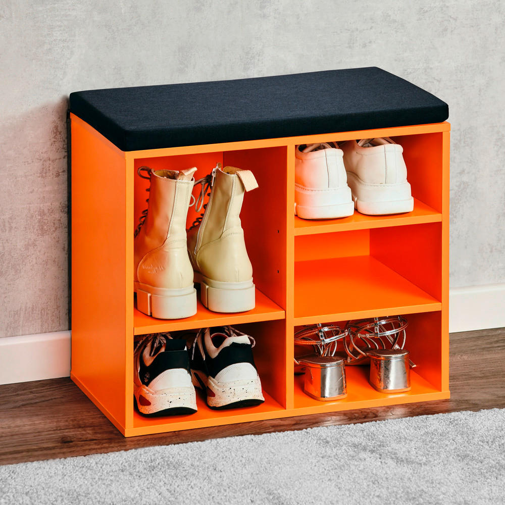 SCHUHREGAL Orange, Schwarz  - Schwarz/Orange, Basics, Holzwerkstoff/Textil (51.5/48/29.5cm) - Kesper