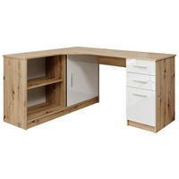 KOTNA PISALNA MIZA leseni material bela, barve hrasta  - barve hrasta/bela, Konvencionalno, umetna masa/leseni material (120/150/75cm) - Venda