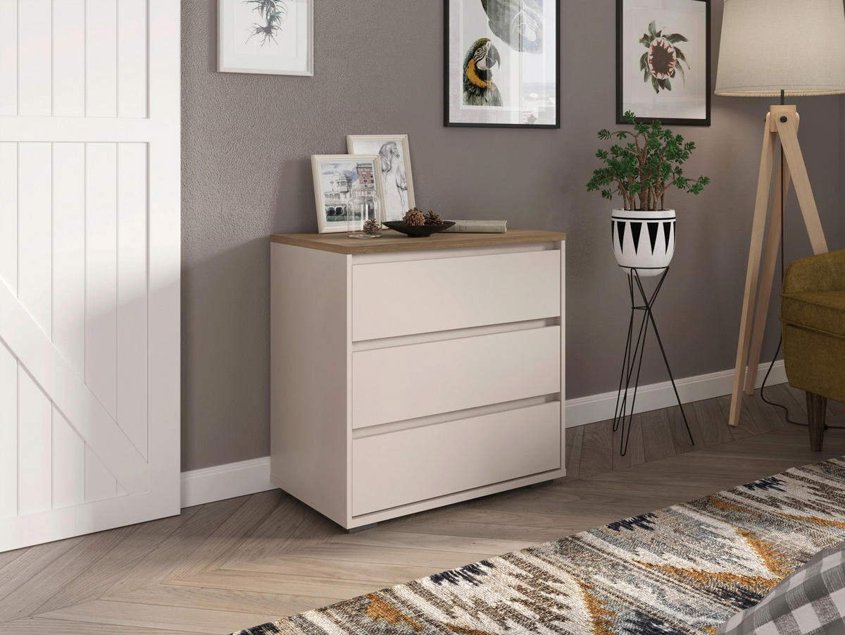 KOMMODE , 80,1/78,8/48 cm, 3 Schublade(n)  - Kaschmir/Eichefarben, Design, Holzwerkstoff/Kunststoff (80,1/78,8/48cm) - Carryhome